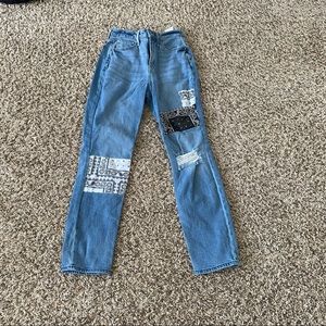 high rise blue jeans